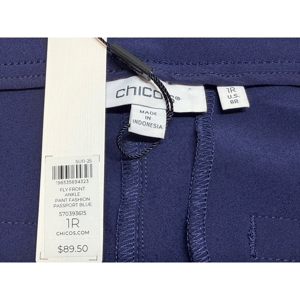 Chico's Fly Front Ankle Pant Passport Navy Blue Straight Leg Size 1(U.S. 8) NWT - Picture 4 of 9